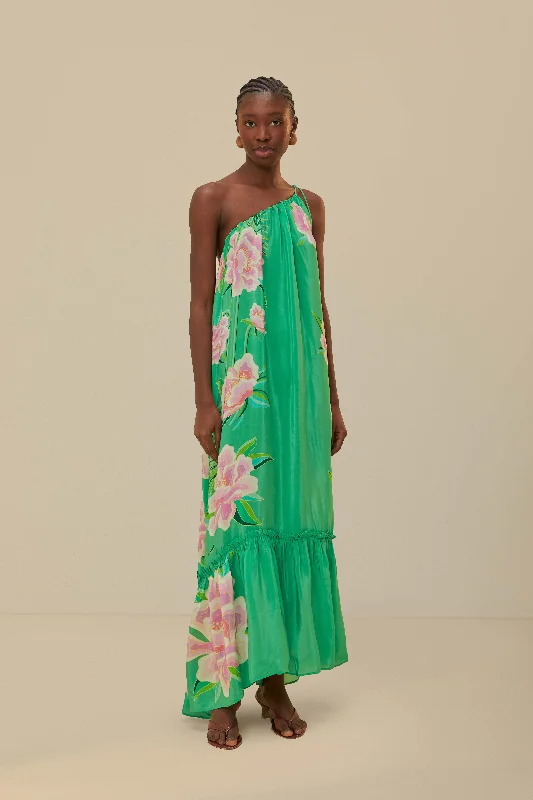 Green Floral Vibing Maxi Dress Stylish Maxi Dress with Pleats