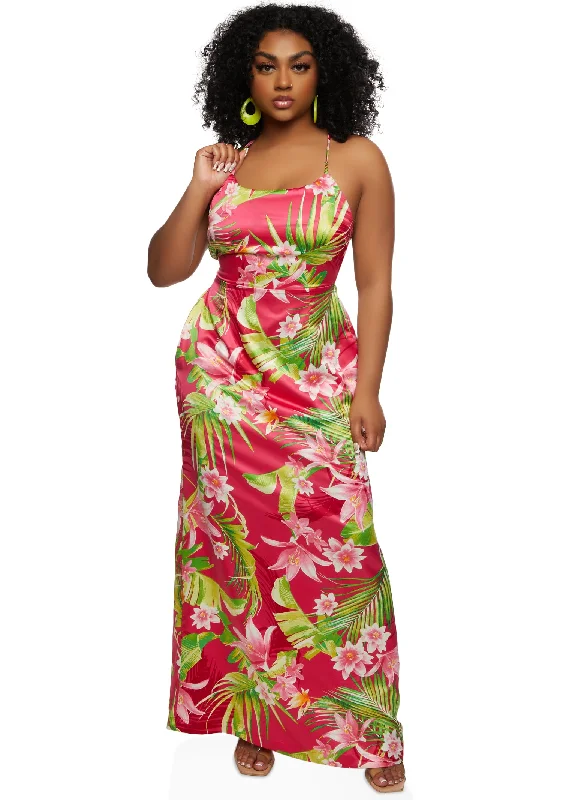 Haute Monde Tropical Print Cami Maxi Dress Comfortable Casual Maxi Dress