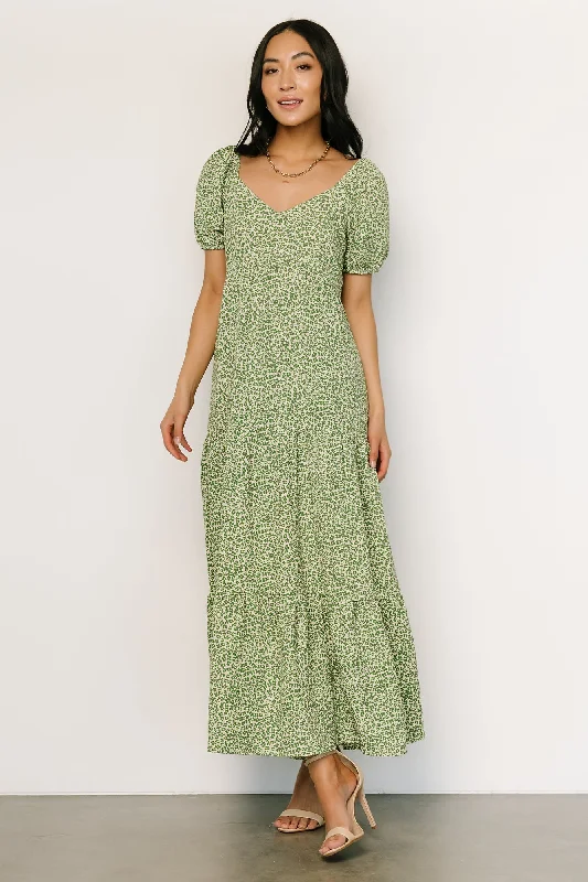 Gables Puff Sleeve Maxi Dress | Green Multi Elegant Lace Maxi Dress