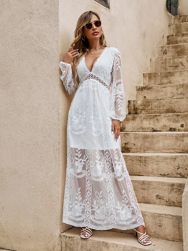 BerriesJam - Greek Myth Lace Lantern Sleeve Maxi Dress Elegant Boho Maxi Dress