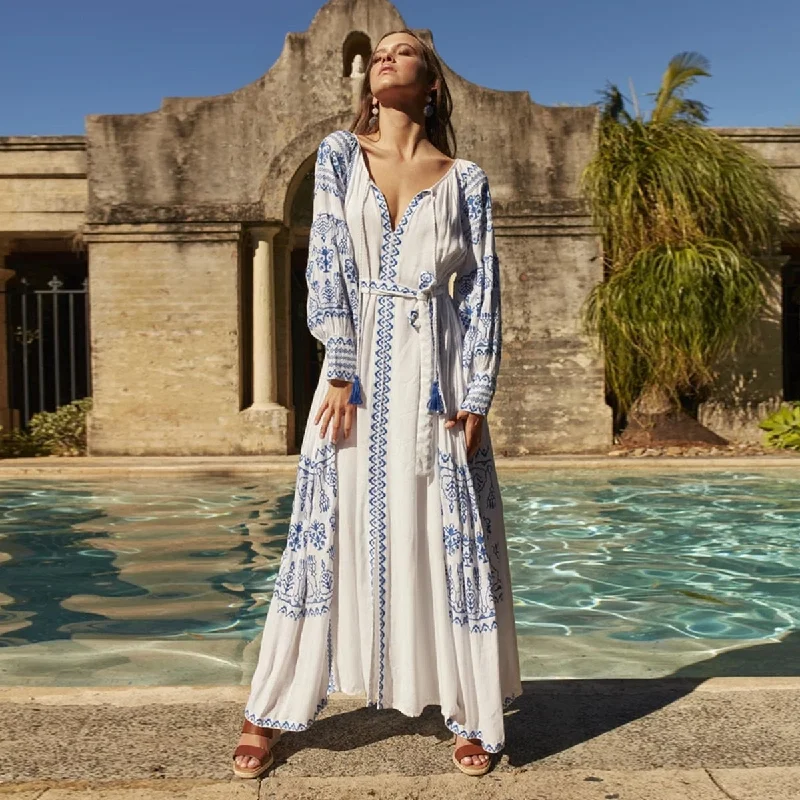 BerriesJam - Greek Myth Vintage Boho Hippie Maxi Dress Classic V-Neck Maxi Dress