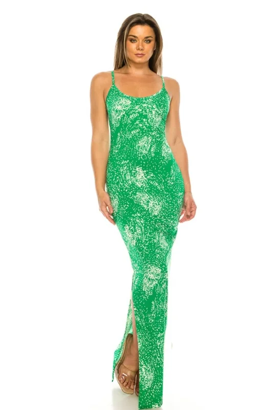 Green floral print side slit maxi dress Cozy Maxi Dress with Slit