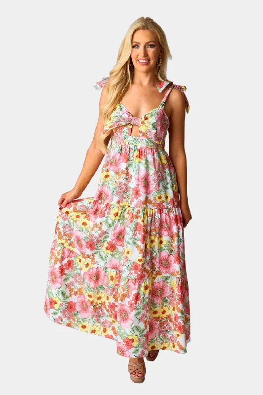 Hamptons Tie-Shoulder Maxi Dress - Whimsy Trendy Ruffled Maxi Dress