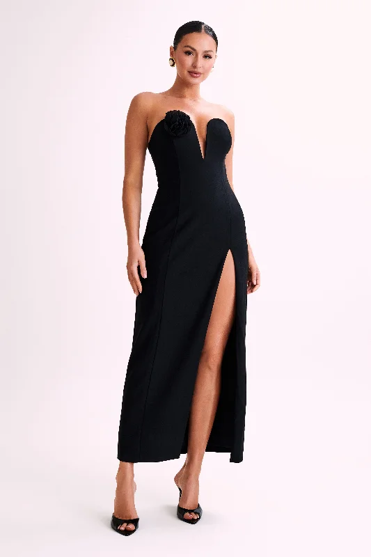 Haven Strapless Rose Maxi Dress - Black Cozy Spaghetti Strap Maxi Dress