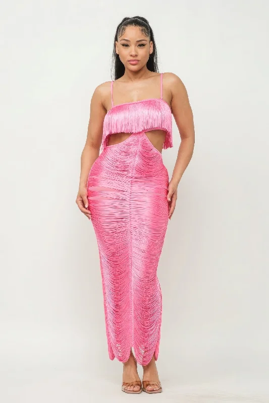 Lux Fringe Maxi Dress Stylish Maxi Dress with Frills