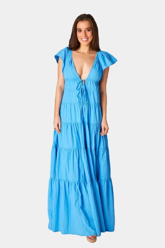 Holland Tiered Maxi Dress - Aquatic Cozy Maxi Dress with Slit