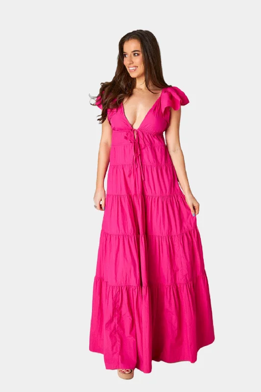 Holland Tiered Maxi Dress - Raspberry Elegant Tiered Maxi Dress