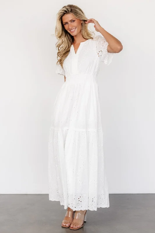 Hyacinth Eyelet Maxi Dress | Off White Stylish Empire Waist Maxi Dress