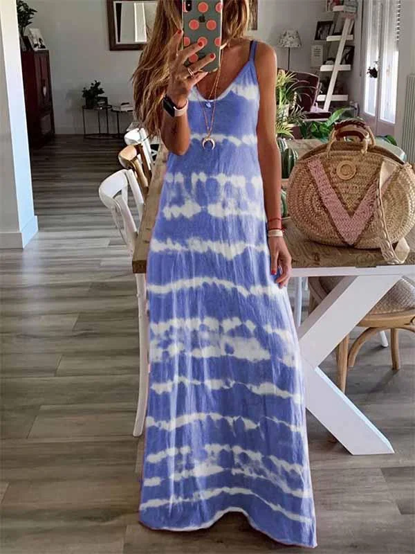 iForgirls Tie-dye Print Maxi Dress Stylish A-Line Maxi Dress