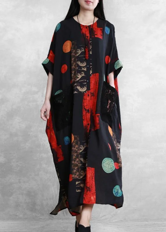 Italian black red print dress o neck patchwork lace Maxi Dress Stylish Button-Up Maxi Dress Italian black red print dress o neck patchwork lace Maxi Dress Stylish Button-Up Maxi Dress