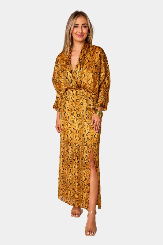 Jude Long Sleeve Maxi Dress - Snake Charmer Trendy Floral Print Maxi Dress