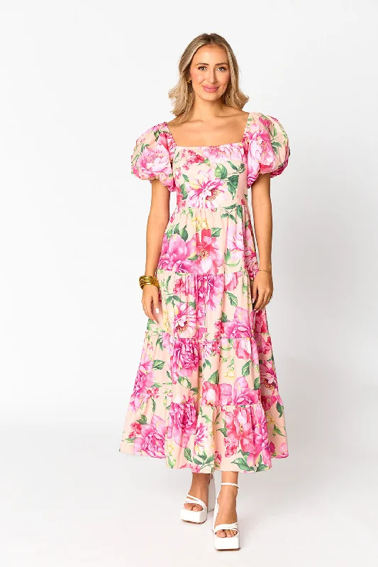 Juno Puff Sleeve Maxi Dress - Explorer Trendy Maxi Dress with Belt