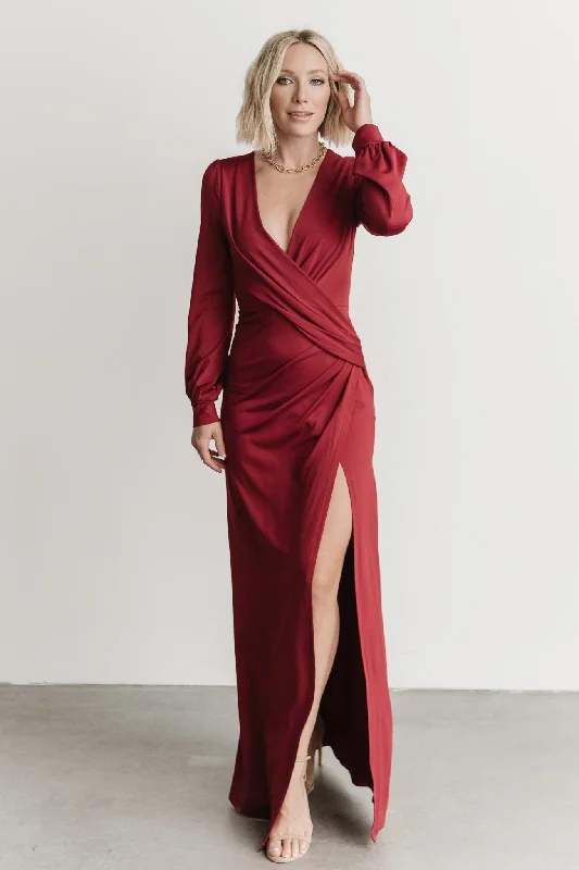 Keira Maxi Dress | Wine Trendy Off-Shoulder Ruffle Maxi Dress