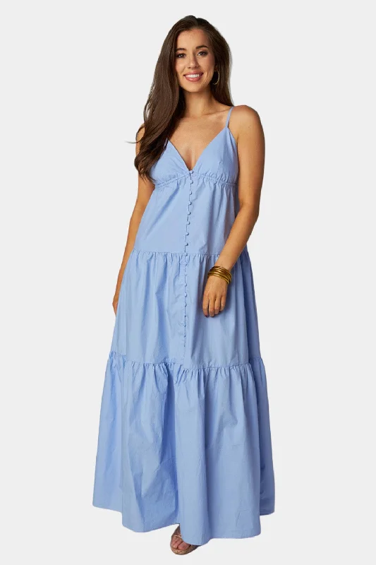 Kenna Tiered Maxi Dress - Blue Comfortable Plunging Neckline Maxi Dress