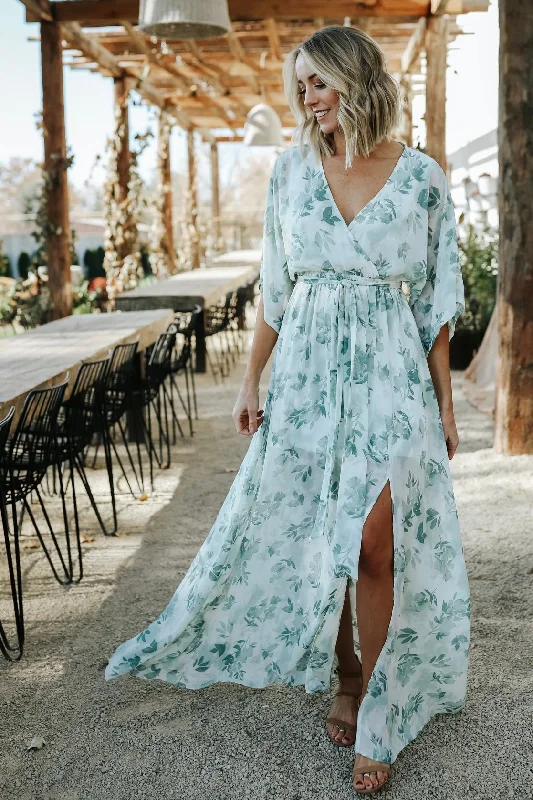 Kia Kimono Maxi Dress | Sage Floral Chic Sleeveless Maxi Dress