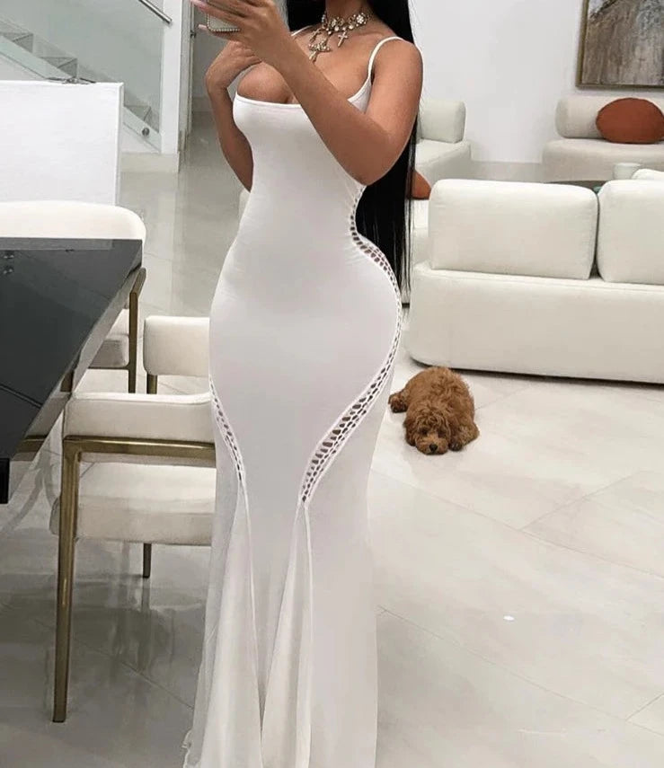 A&A Shirring Sleeveless Maxi Dress Fashionable High-Low Maxi Dress