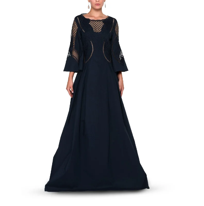 Lace Poplin Maxi Dress Trendy Short Sleeve Maxi Dress