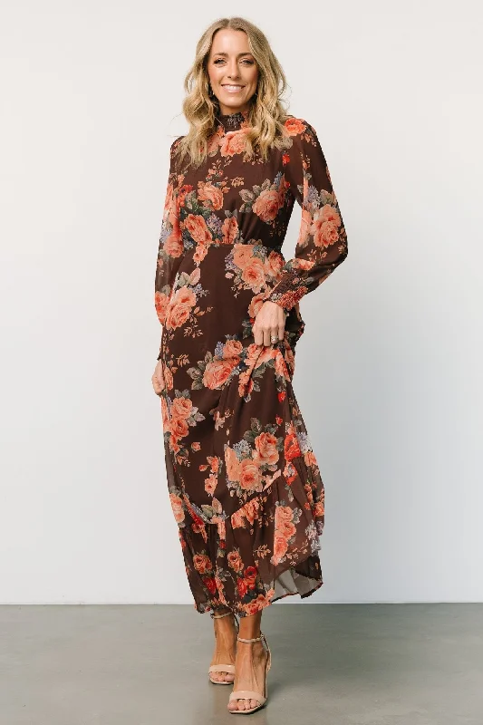 Luciana Maxi Dress | Brown Floral Classic V-Neck Maxi Dress