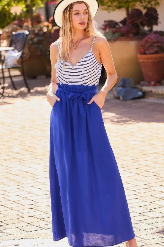 Striped Print Cami Sol Top Hi-waist Skirt Side Pocket Maxi Dress Stylish A-Line Maxi Dress Striped Print Cami Sol Top Hi-waist Skirt Side Pocket Maxi Dress Stylish A-Line Maxi Dress
