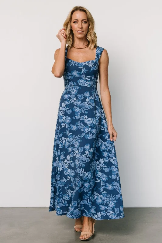 Mandy Maxi Dress | Blue Floral Trendy Floral Print Maxi Dress