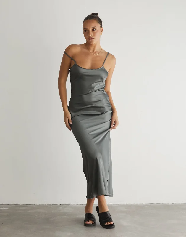 Martha Maxi Dress (Slate) Elegant Maxi Dress with Pockets