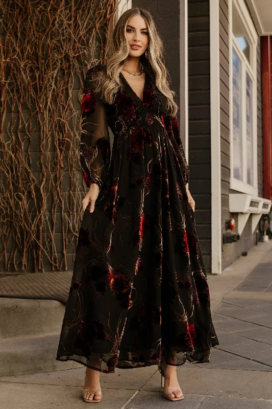 Mikla Maxi Dress | Black Multi Cozy Ruffle Sleeve Maxi Dress