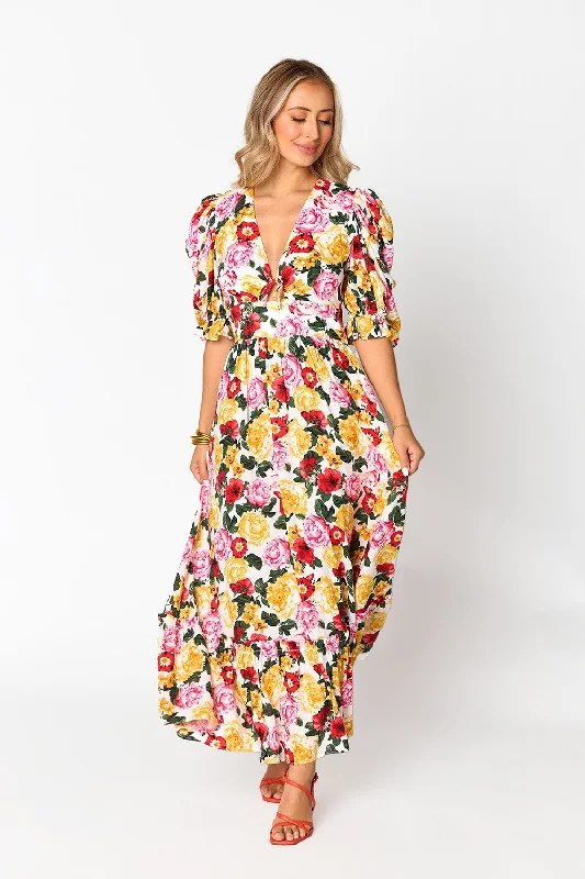 Miranda Puff Sleeve Maxi Dress - Vanity Trendy Short Sleeve Maxi Dress