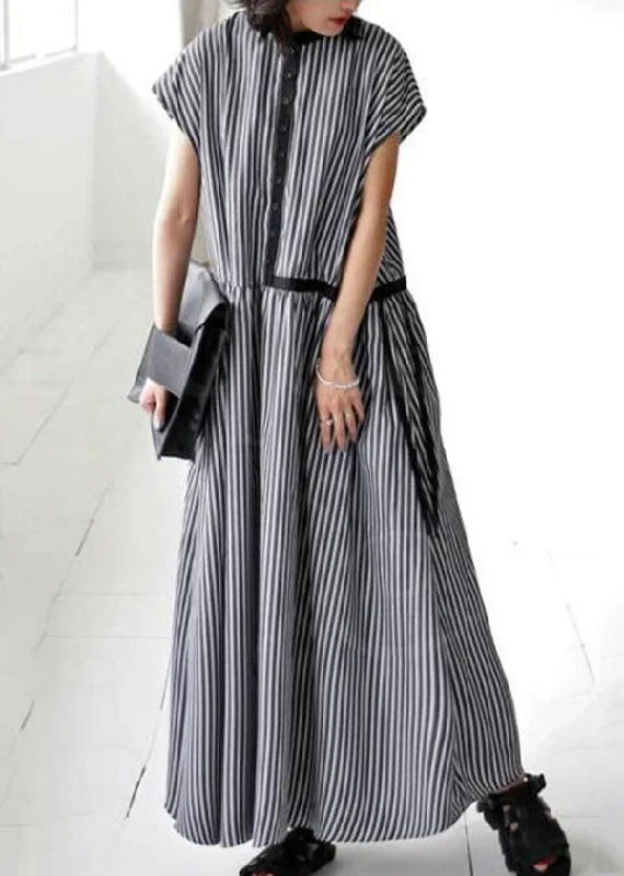 Modern Black Striped Exra Large Hem Cotton Maxi Dresses Summer Comfortable Bohemian Maxi Dress Modern Black Striped Exra Large Hem Cotton Maxi Dresses Summer Comfortable Bohemian Maxi Dress