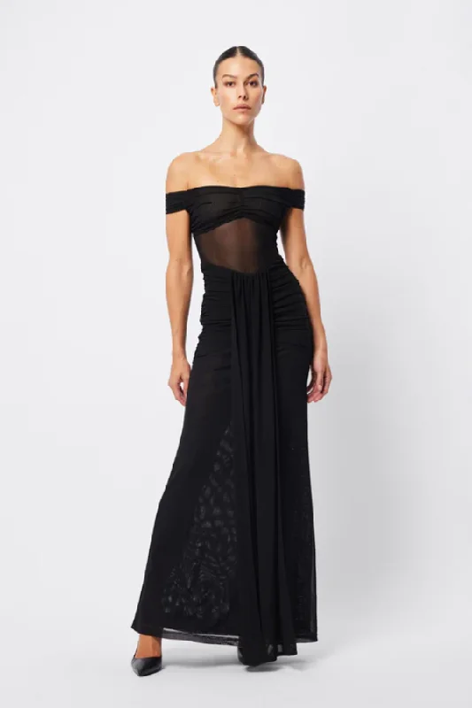 Rebound Off Shoulder Maxi Dress Black Elegant Wraparound Maxi Dress