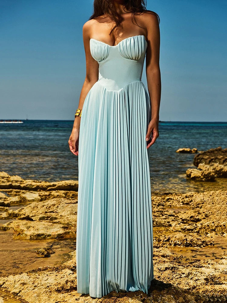 A&A Luxe Strapless Pleated Maxi Dress Stylish Empire Waist Maxi Dress