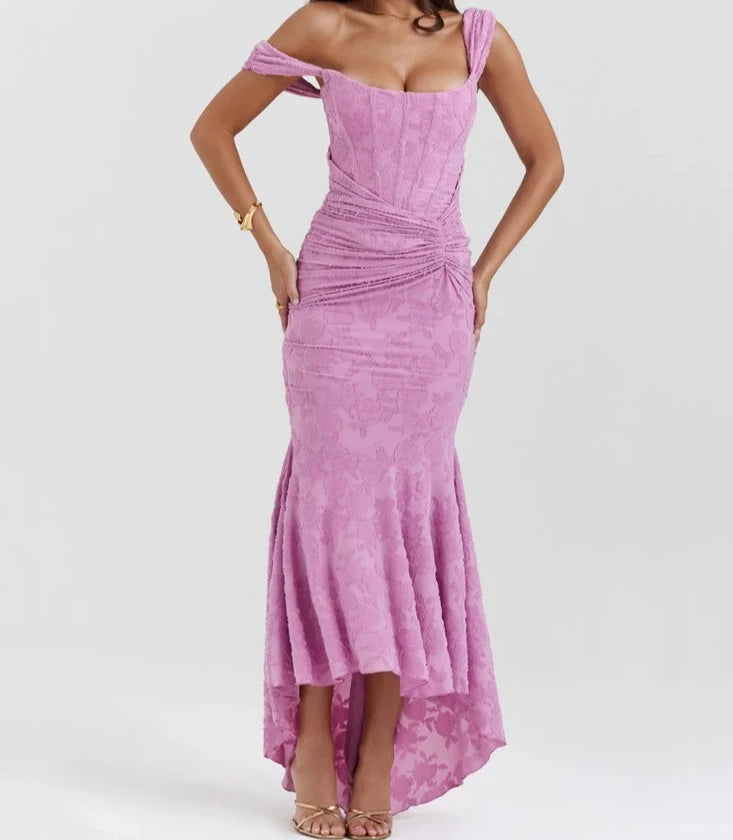 A&A Off-shoulder Lace Maxi dress Cozy Ruffle Sleeve Maxi Dress