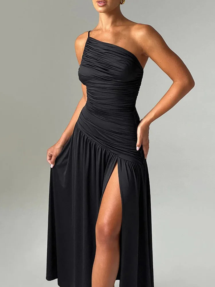 A&A High Split One Shoulder Strap Backless Maxi Dress Trendy Maxi Dress with Straps