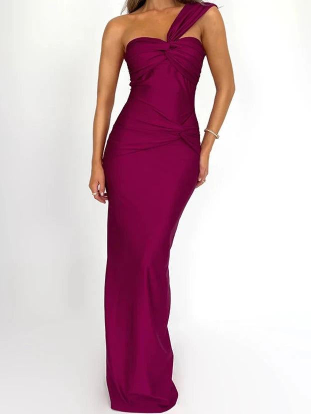 A&A One Shoulder Sleeveless Bodycon Elegant Maxi Dress Trendy Fit-and-Flare Maxi Dress