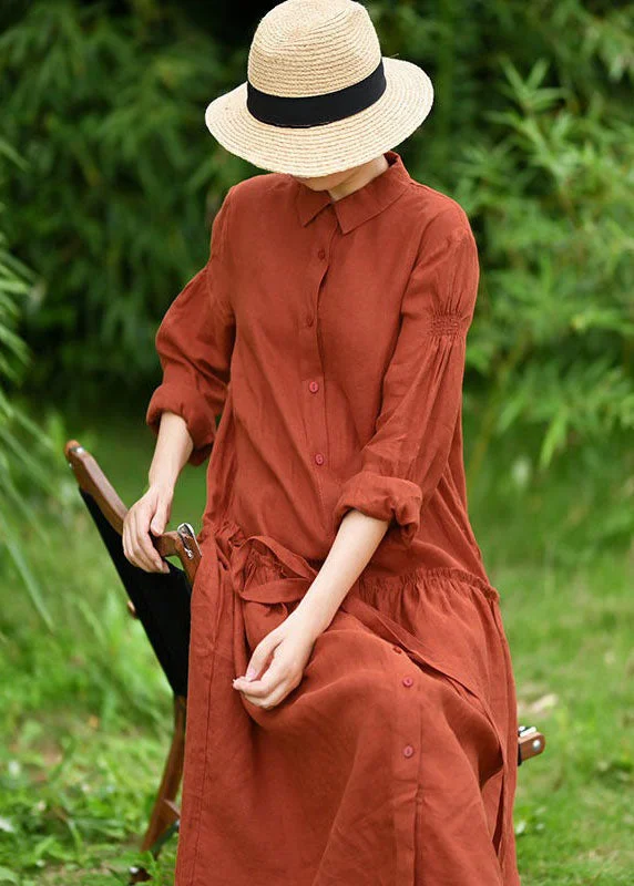 Natural Orange Peter Pan Collar Patchwork Linen Maxi Dresses Spring Trendy V-Neck Maxi Dress Natural Orange Peter Pan Collar Patchwork Linen Maxi Dresses Spring Trendy V-Neck Maxi Dress