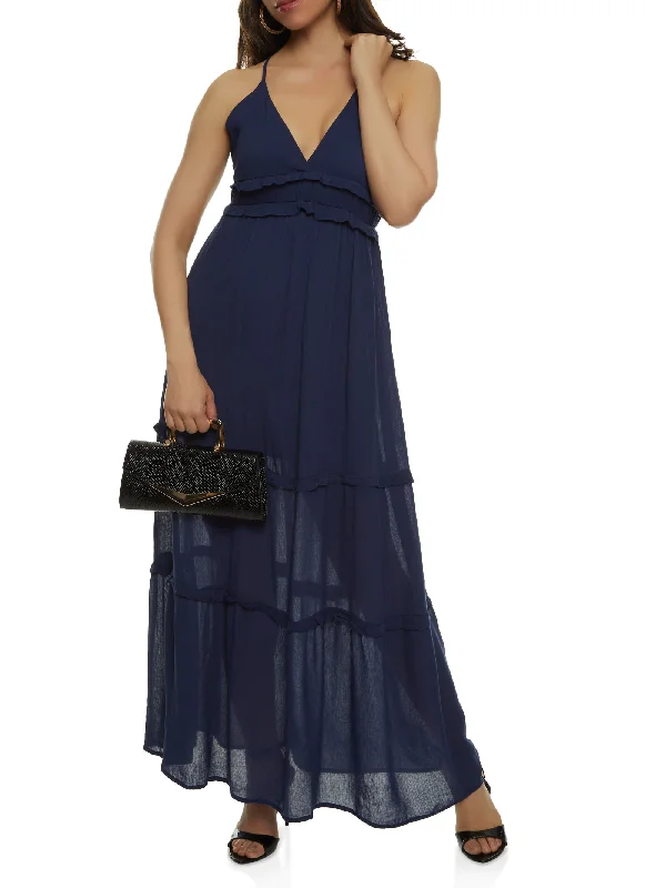 Sleeveless Tiered Empire Waist Maxi Dress Fashionable Sheer Maxi Dress