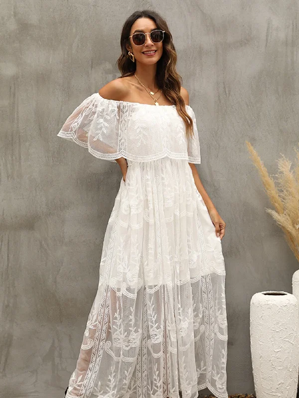 BerriesJam - Off Shoulder Lace See-through Maxi Dresses Comfortable Cotton Maxi Dress BerriesJam - Off Shoulder Lace See-through Maxi Dresses Comfortable Cotton Maxi Dress