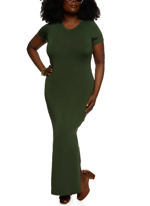 Plus Size T Shirt Maxi Dress Elegant Maxi Dress with Drapes