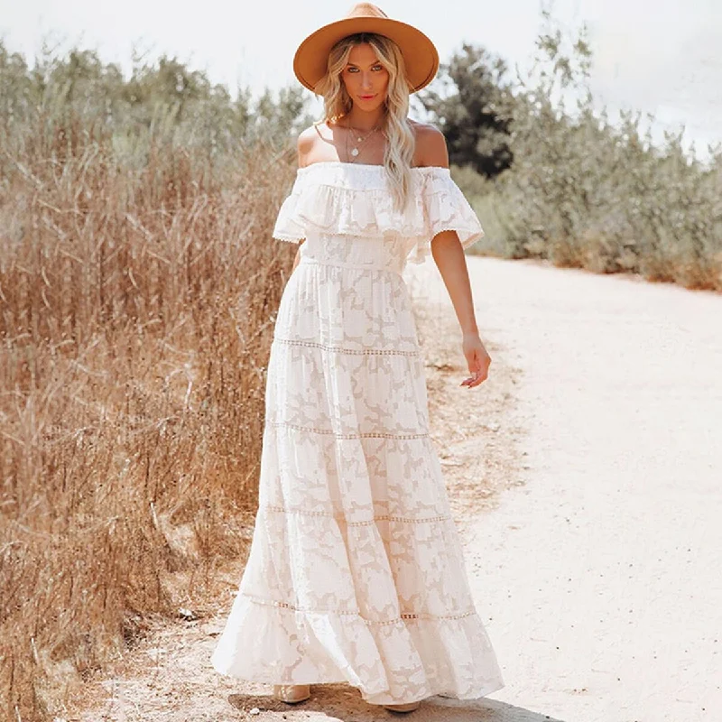 BerriesJam - 2024 One-shoulder Smocked Maxi Dress Comfortable Casual Maxi Dress