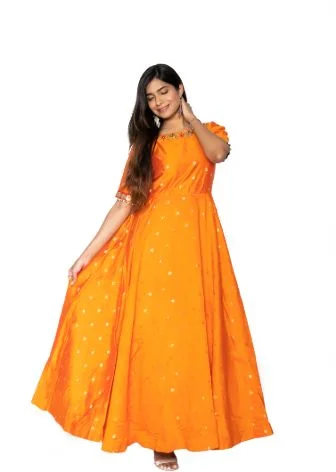 Orange Raw Silk Maxi Dress Trendy Button Front Maxi Dress
