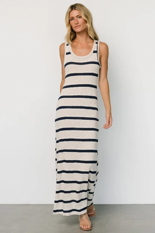 Palawan Striped Maxi Dress | Cream + Navy Classic Solid Maxi Dress