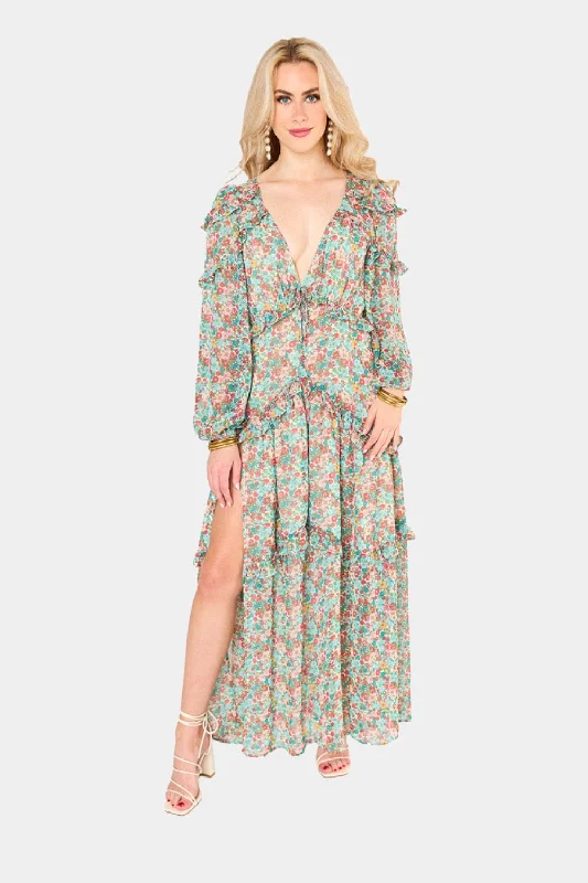 Pia Long Sleeve Maxi Dress - Lush Trendy Maxi Dress with Lace