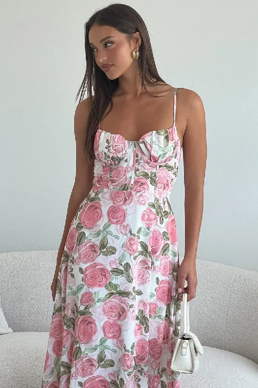 Pink Floral Maxi Dress Strappy Elegant Floral Maxi Dress