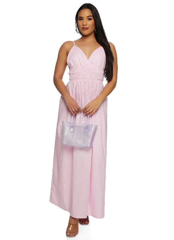 Haute Monde Smocked Waist Plunge Maxi Dress Fashionable Sleeveless Maxi Dress