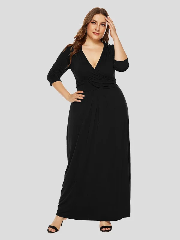 Plus Crisscross Ruched Maxi Dress Classic V-Neck Maxi Dress