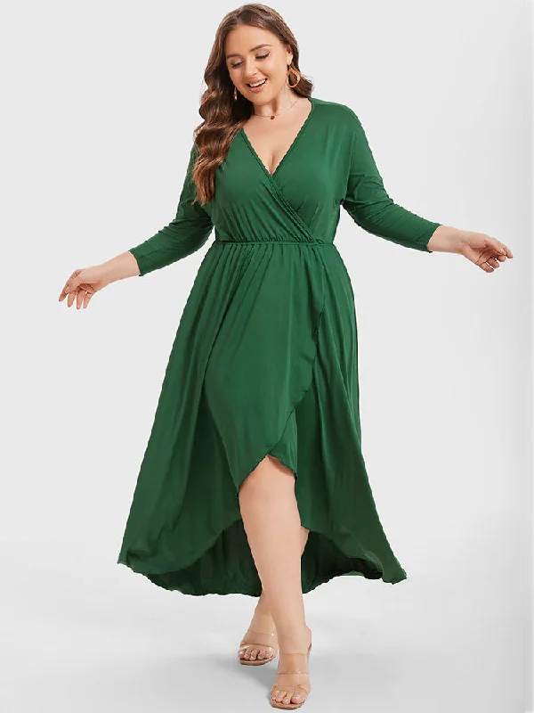 Plus Elastic Waist Asymmetrical Hem Maxi Dress Comfortable T-Shirt Maxi Dress