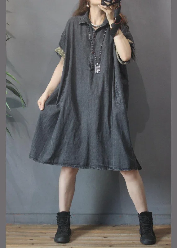 Plus Size Black Grey Turn-down Collar Button Summer Maxi Dresses Fashionable High-Low Maxi Dress Plus Size Black Grey Turn-down Collar Button Summer Maxi Dresses Fashionable High-Low Maxi Dress