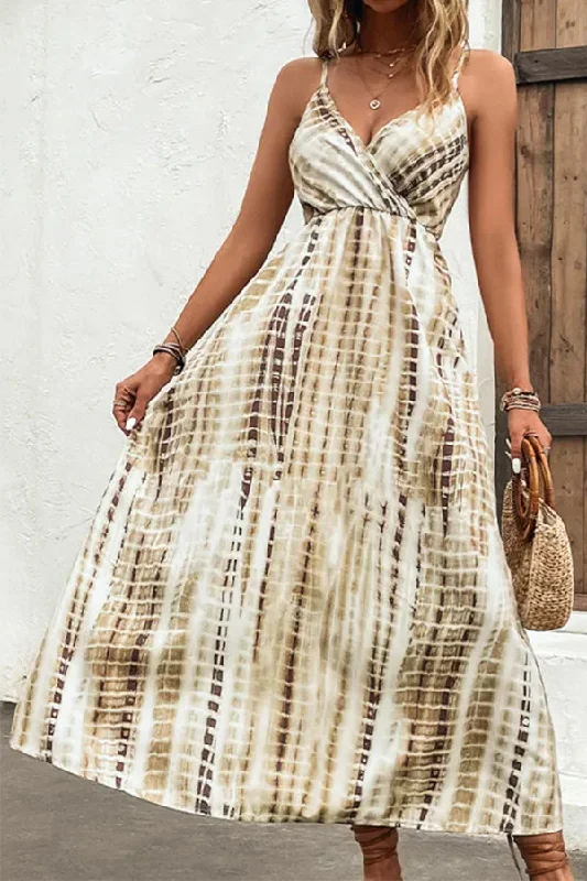 Printed V-neck With Suspenders Maxi Dress Elegant Velvet Maxi Dress