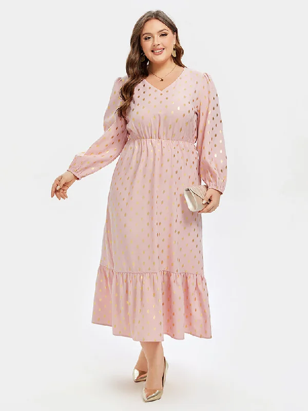 Polka Dot Print Ruffle Hem Maxi Dress Elegant Maxi Dress with Belt