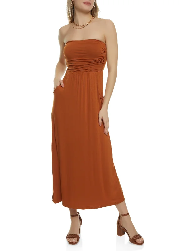 Bandeau Maxi Dress Cozy Cold-Shoulder Maxi Dress