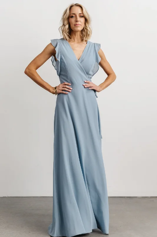 Saya Wrap Maxi Dress | Dusty Blue Casual Maxi Dress with Pockets